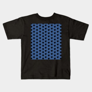 Black Hearts, Polka Dots, Pattern on Blue Kids T-Shirt